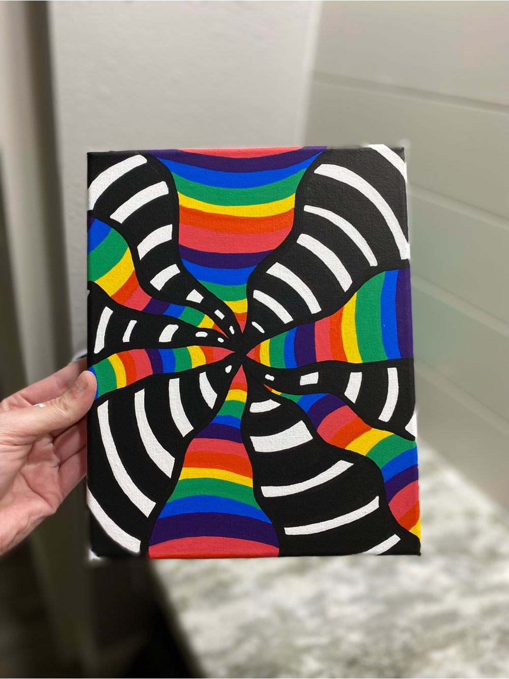 Hand Crafted Vibrant Rainbow Swirl Painting